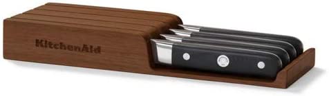 KitchenAid Set of 4 Steak Knives with Wooden Box/Drawer Insert Stainless Steel Silver/Black, 25 x 20 x 5 cm, 4 Units