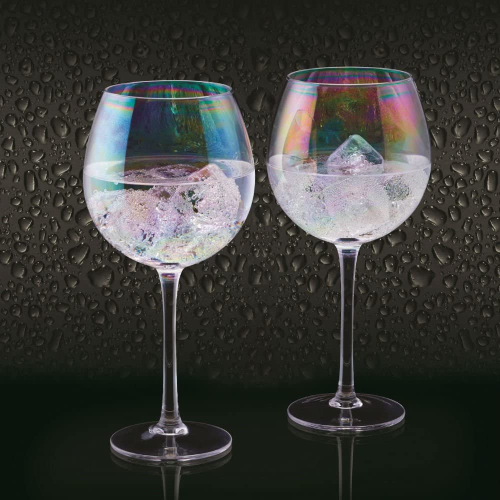 BarCraft Gin Glasses Set, Large Balloon Glasses for Gin, Cocktails, Mojito, Aperol Spritz, Cocktail Glasses Set with Pearl Rainbow Shimmer, Gift Box, 500 ml (Set of 2)