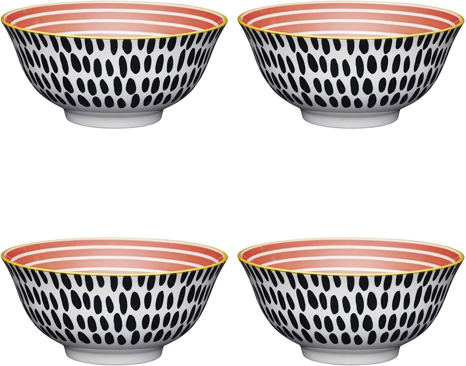 KitchenCraft ECMKCBOWL34SET Stoneware Ceramic Bowl Set with Brush Stroke Pattern and Stripes