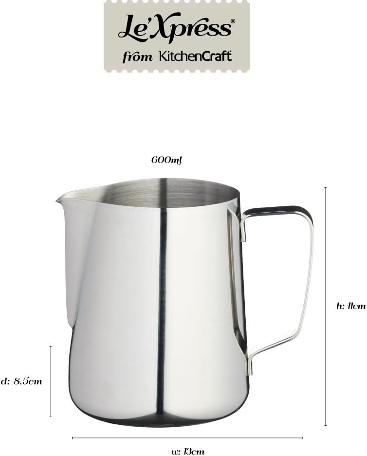 KitchenCraft KCLXMJUG400 Le\'Xpress Small Stainless Steel Milk Jug for Frothing Milk Jug, 400 ml