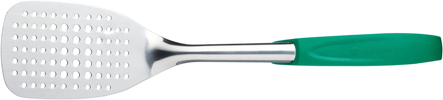 masterclass MCSLOTTURNGRN Colour Coded Stainless Steel Spatula Catering Quality, 38 cm (15 Inches) - Green (Vegetarian), Stainless Steel