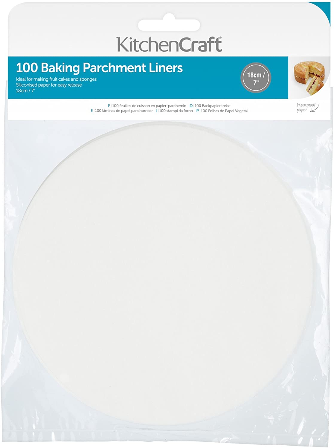 KitchenCraft Kitchen Craft Greaseproof Non-Stick Baking Paper, 7 Inches, Round (Pack of 100), Paper, White, 18 x 18 x 0.1 cm