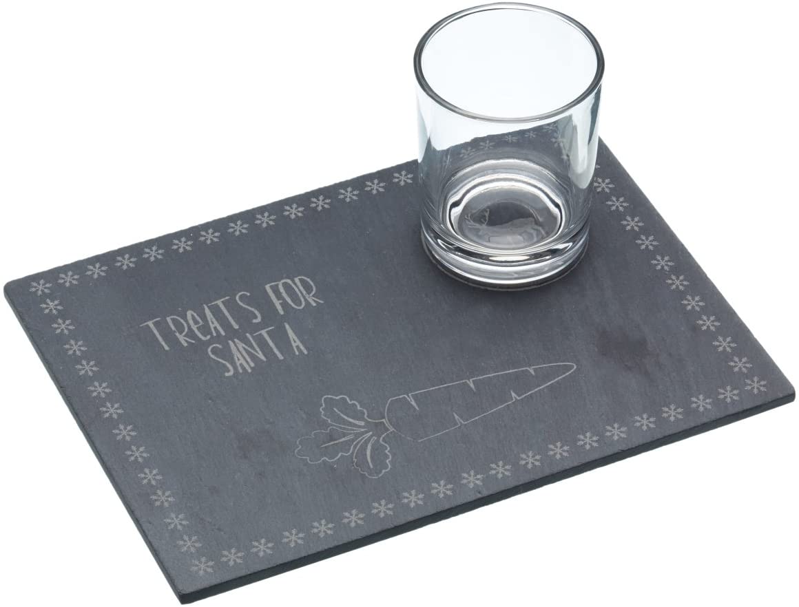 Kitchencraft \'We Love Christmas Slate Platter and Frosted Glass – Etched Treats for Santa Design Set, Grey