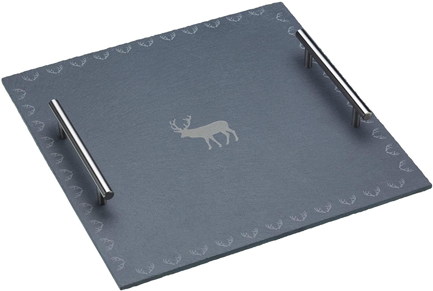 Kitchencraft \'We Love Christmas Slate Serving Tray with Handles and Reindeer Design, 12 x 12 inch (30 x 30 cm – Grey