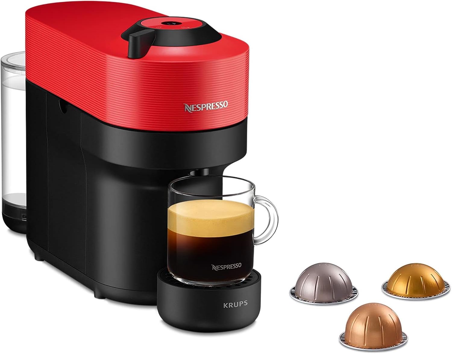 Nespresso Krups XN9205 Vertuo Pop Coffee Capsule Machine | Capacity: 560 ml | Automatic Capsule Detection | One touch system | 4 cup sizes | Shortened Heating Time | Sustainable | Spicy Red