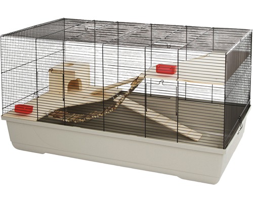 Gabbia small animal cage including wooden house and 2 bowls 100 x 53 x 55 cm taupe