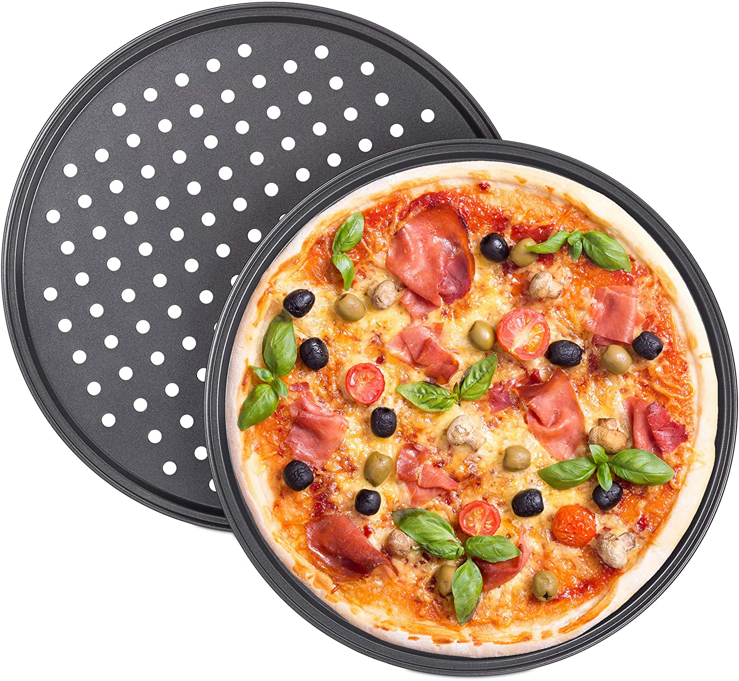 Relaxdays Set x Pizza Crisping Tray D: 32 cm., grey