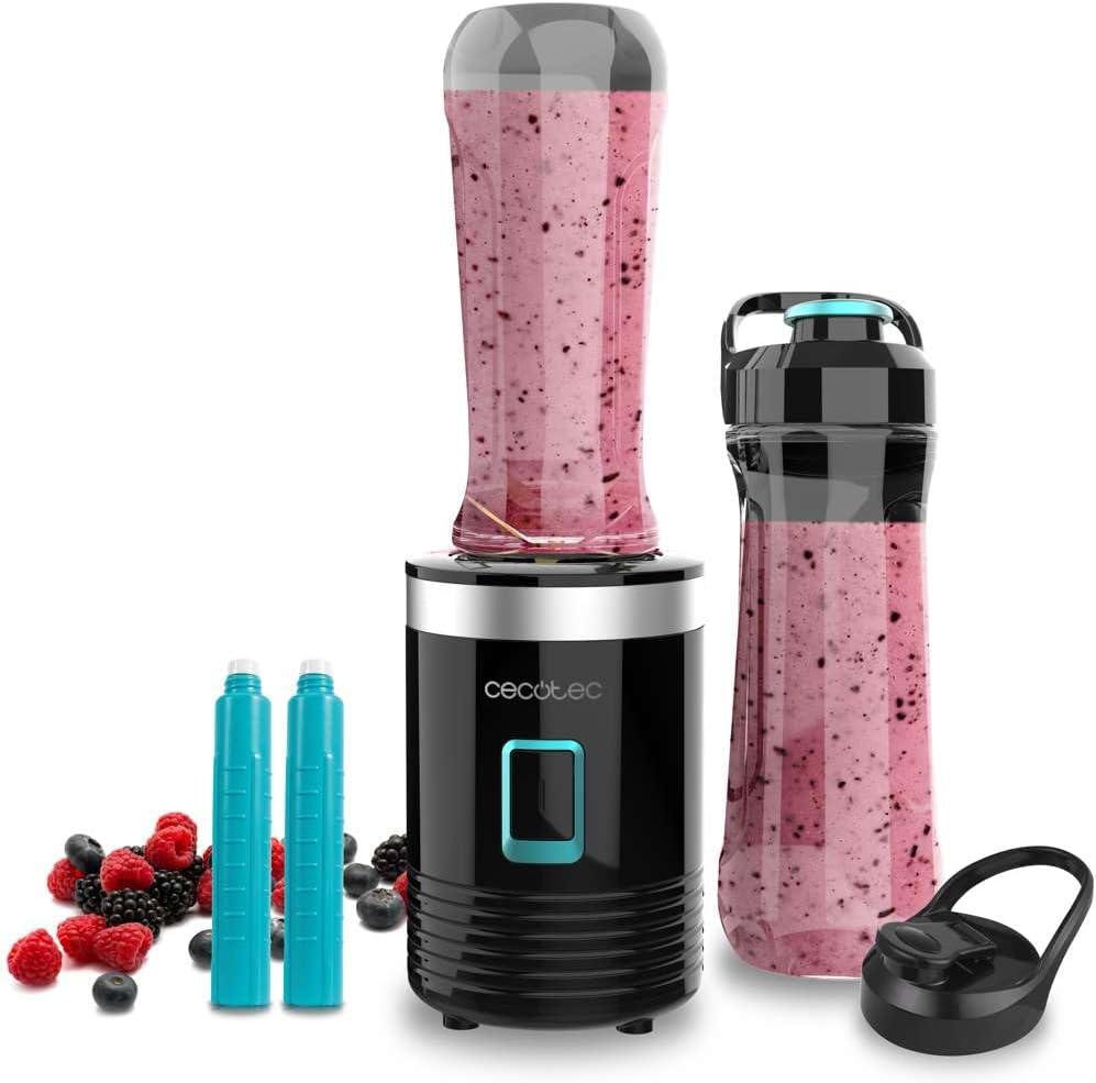 Cecotec Power Titanium 300 Easygo Portable Single Stand Mixer 350W Crushes Ice, 4 Black Titanium Coated Blades, including 2 Cooling Tubes, 2 Portable Cups and 2 Lids