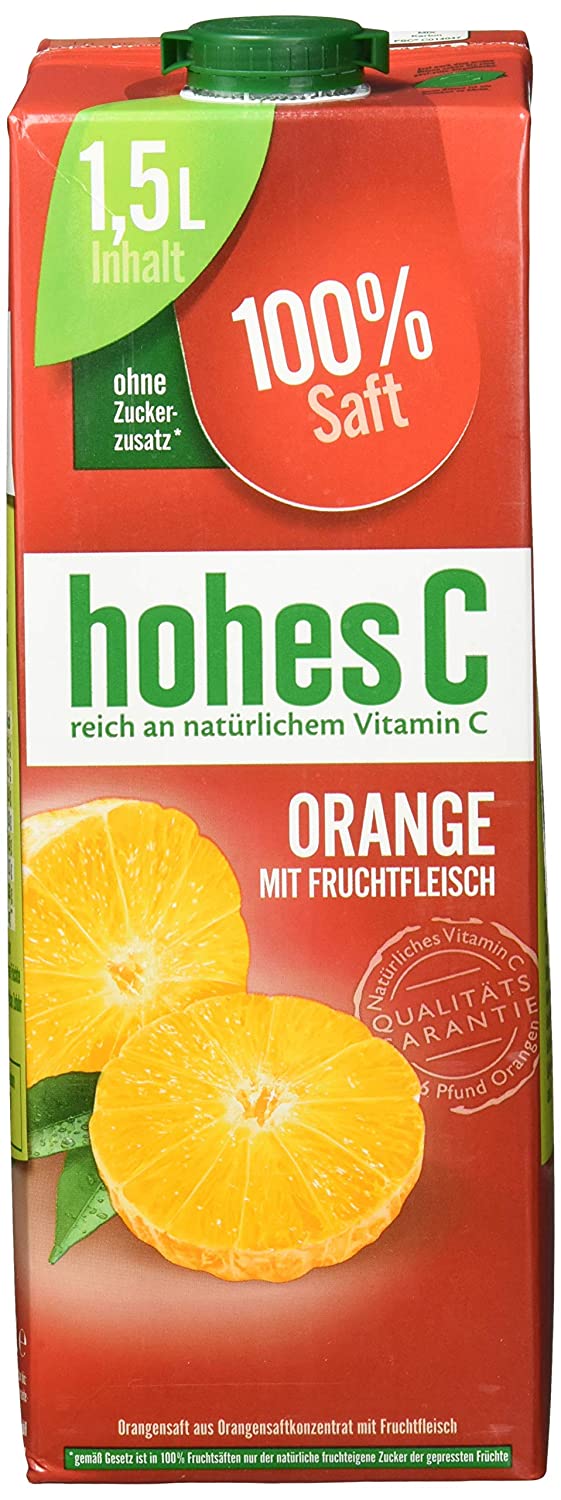 hohes C Orange mit Fruchtfleisch - 100% Saft, 8er Pack (8 x 1.5 kg)