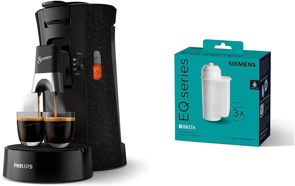 Philips Senseo Select ECO Coffee Pod Machine, Black/Spotted & Siemens Brita Intenza Water Filter TZ70033A, Reduces Limescale Content of Water