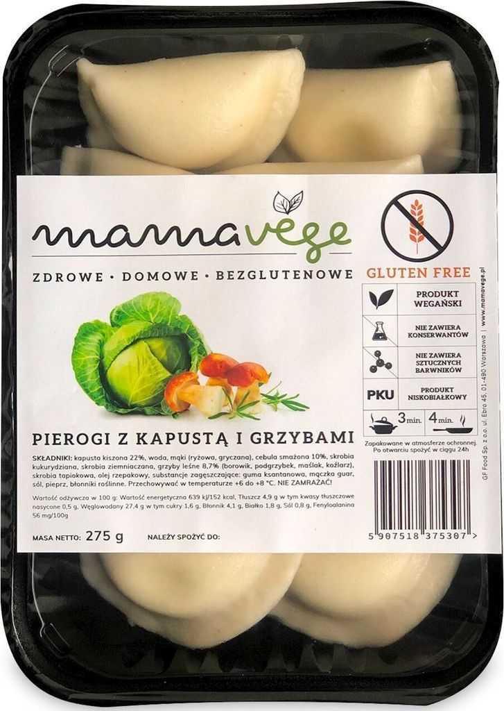 Dumplings with cabbage and mushrooms, gluten-free 275 g - MAMA VEGE