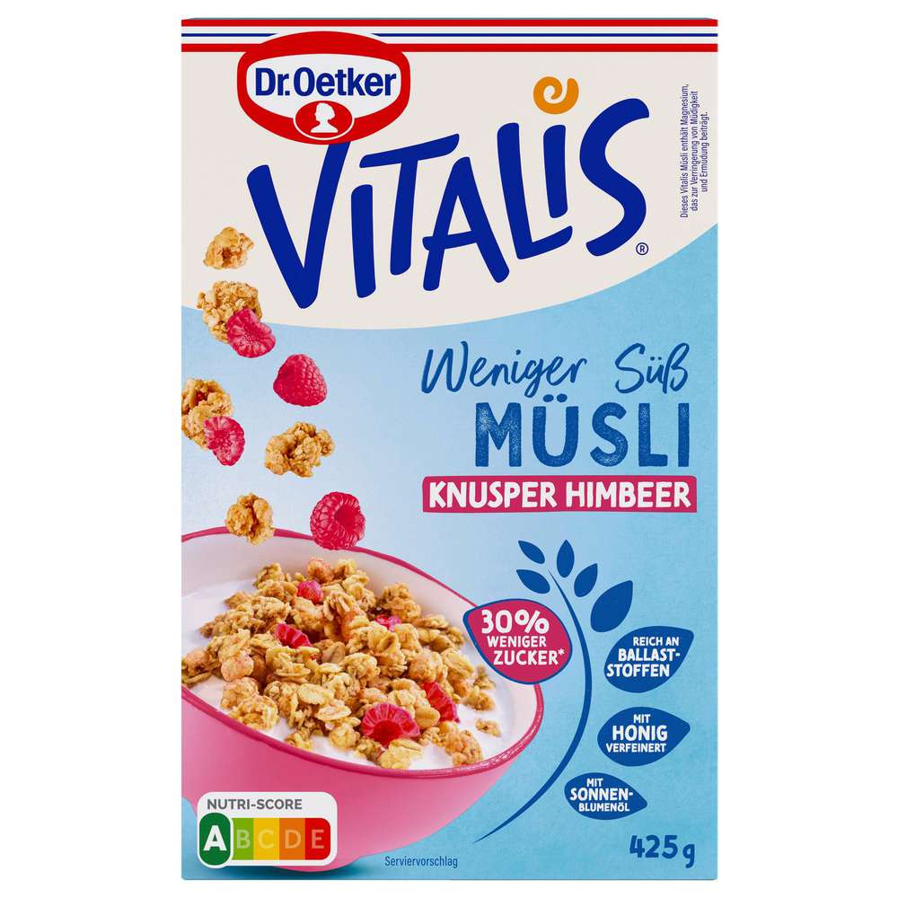 Crunchy Raspberry Muesli Vitalis, less sweet, without raisins