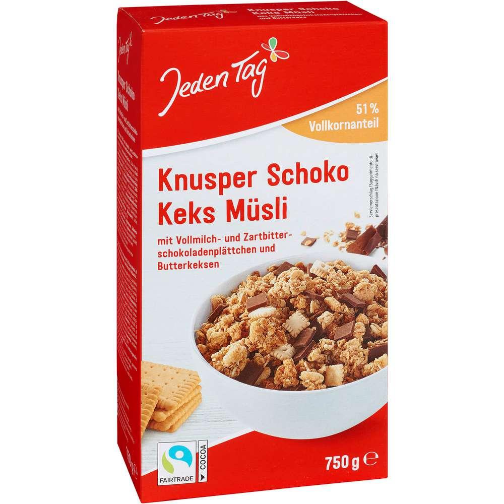Crunchy muesli, chocolate biscuit