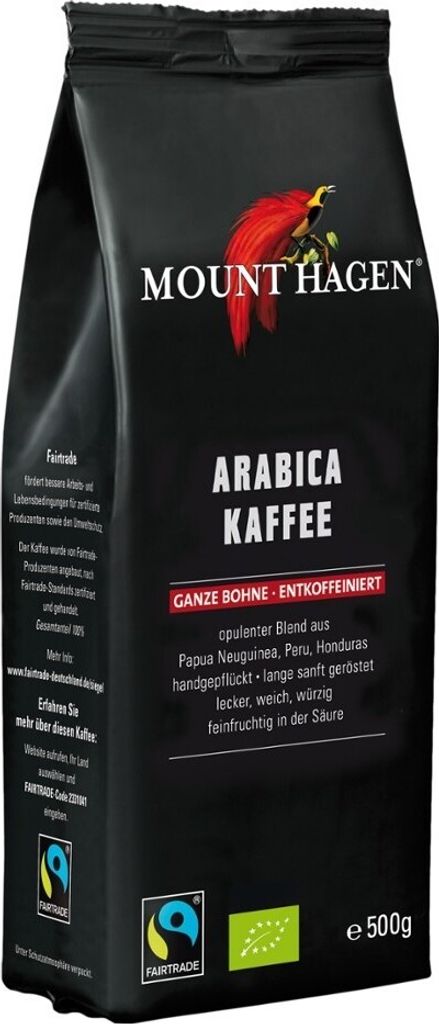 CAFFEINE-FREE ARABICA COFFEE BEANS 100% FAIR TRADE 500 g - MOUNT HAGEN