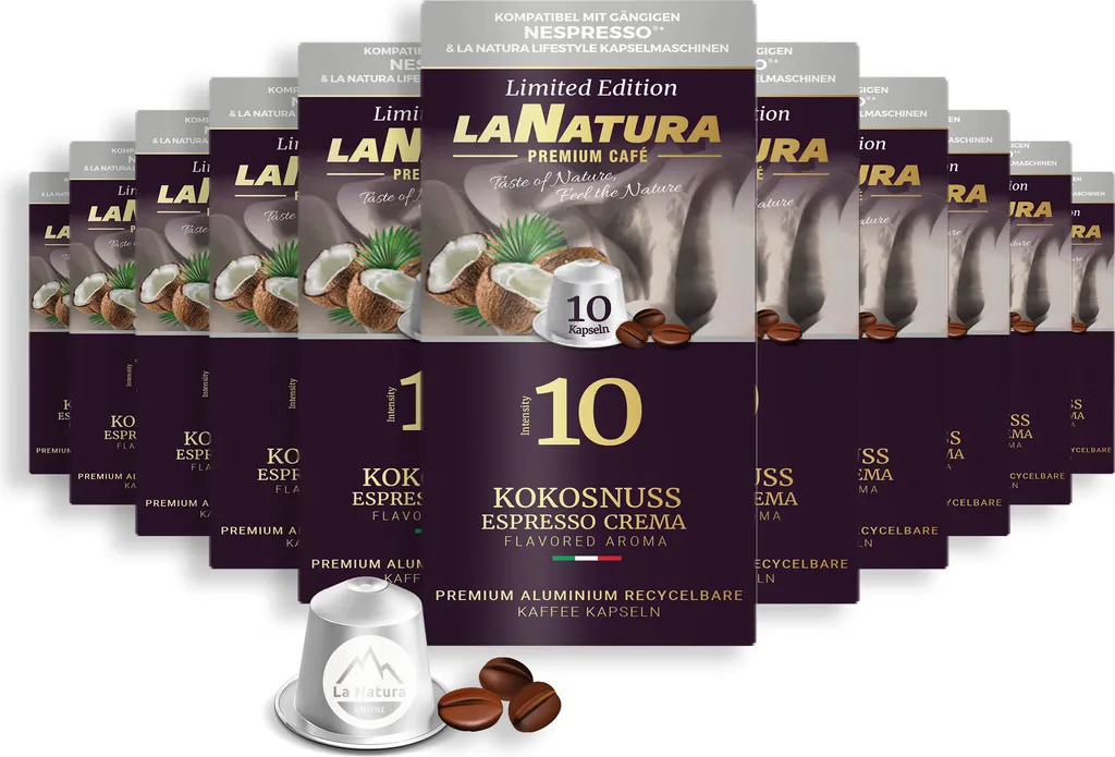 Coconut Espresso Crema Premium Coffee - 110 Coffee Capsules | La Natura Lifestyle Organic 616g | Bio-based | Nespresso®*³ compatible
