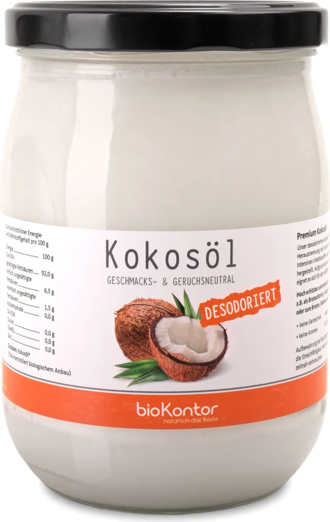 Kokosöl mild 1000 ml I schonend gepresst I geschmacks- und geruchsneutral im Glas I Kokosöl desodoriert von bioKontor