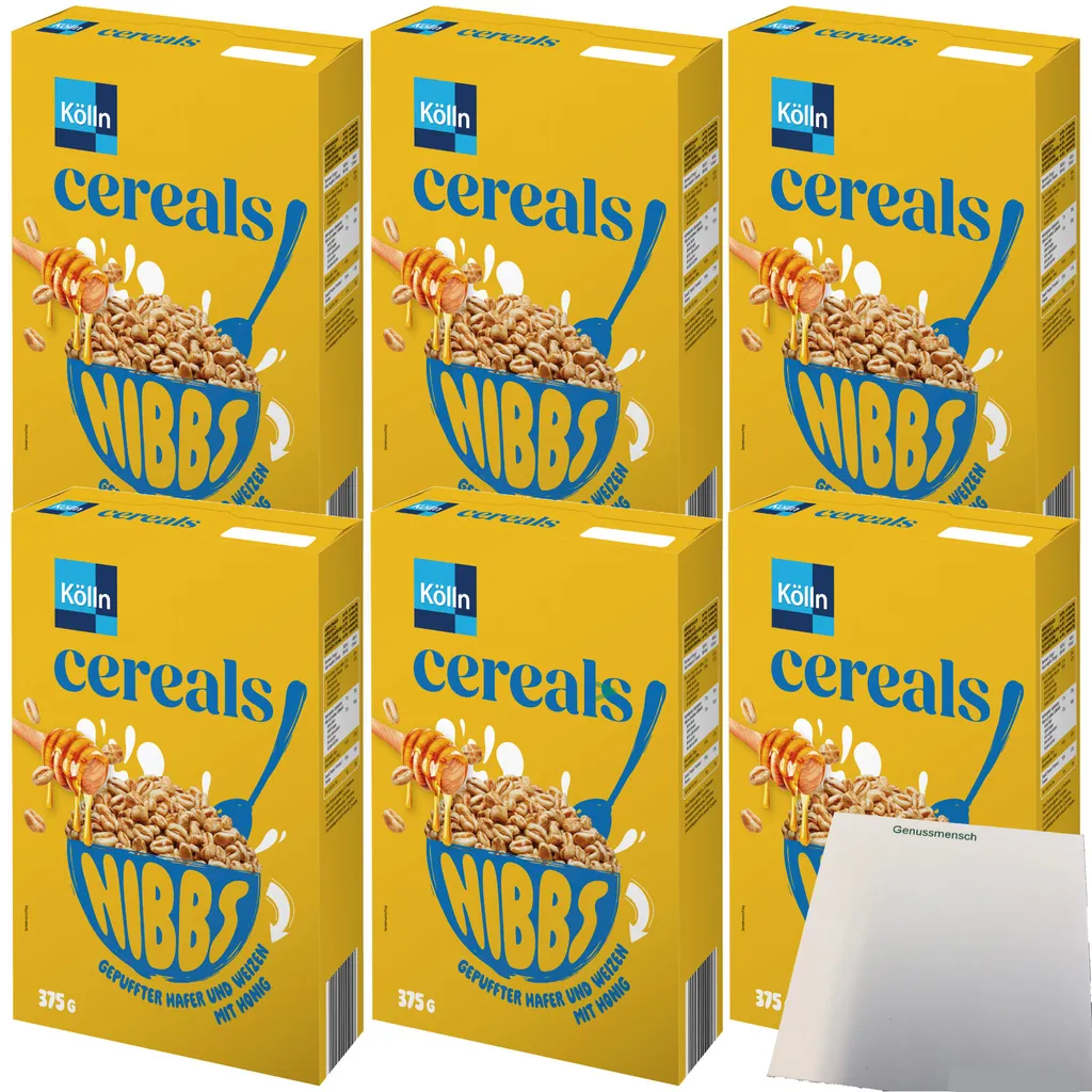 Kölln Cereals Nibbs Honig 6er Pack (6x375g Packung) + usy Block
