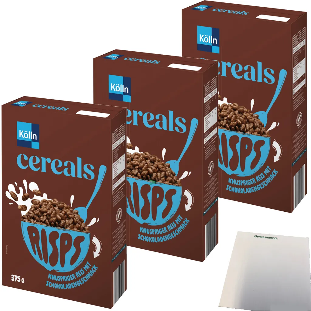 Kölln Cereals Risps Schoko 3er Pack (3x375g Packung) + usy Block
