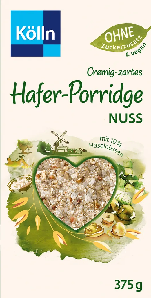 Kölln Cremig zartes Hafer Poridge mit Nuss und Haselnüssen 375g
