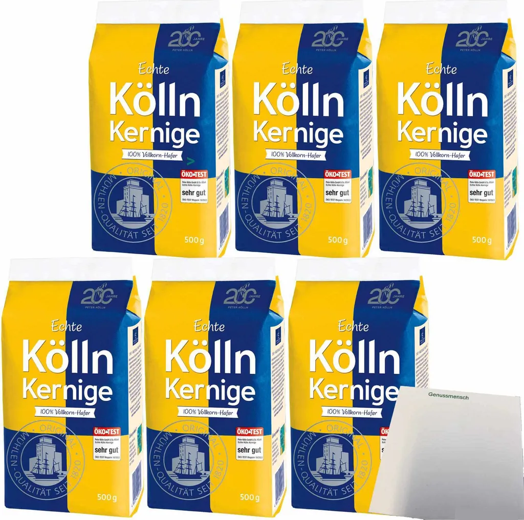 Kölln Echte Kernige Hafer-Vollkorn Haferflocken 6er Pack (6x500g Packung) + usy Block