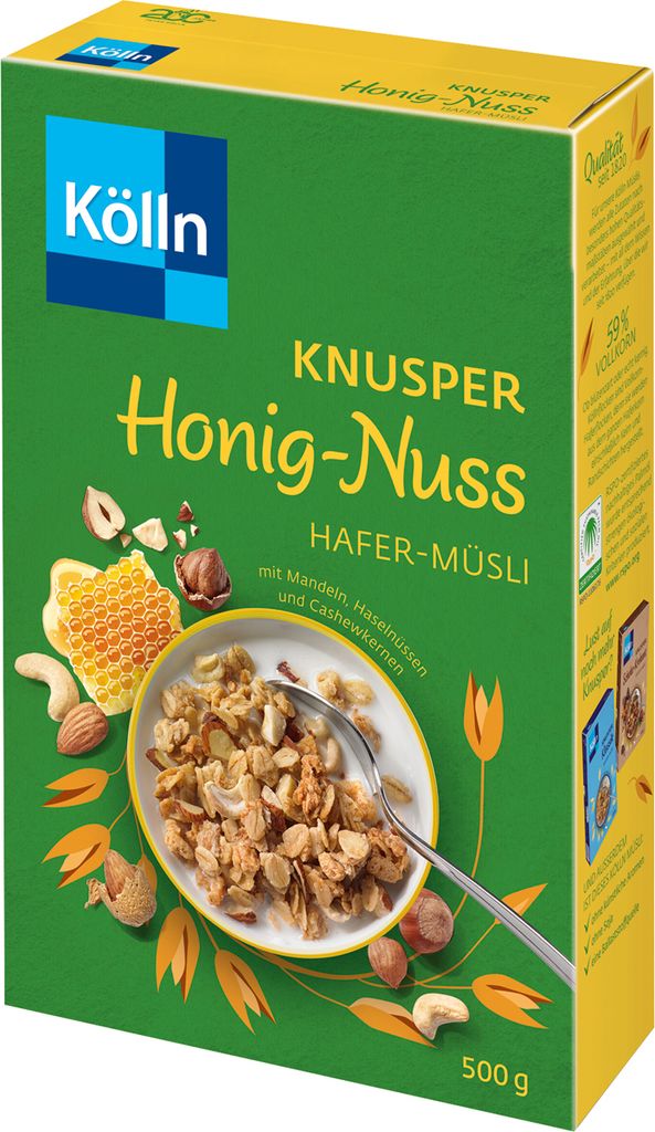 Kölln Knusper Honig Nuss Hafer Müsli mit leckerer Nussmischung 500g