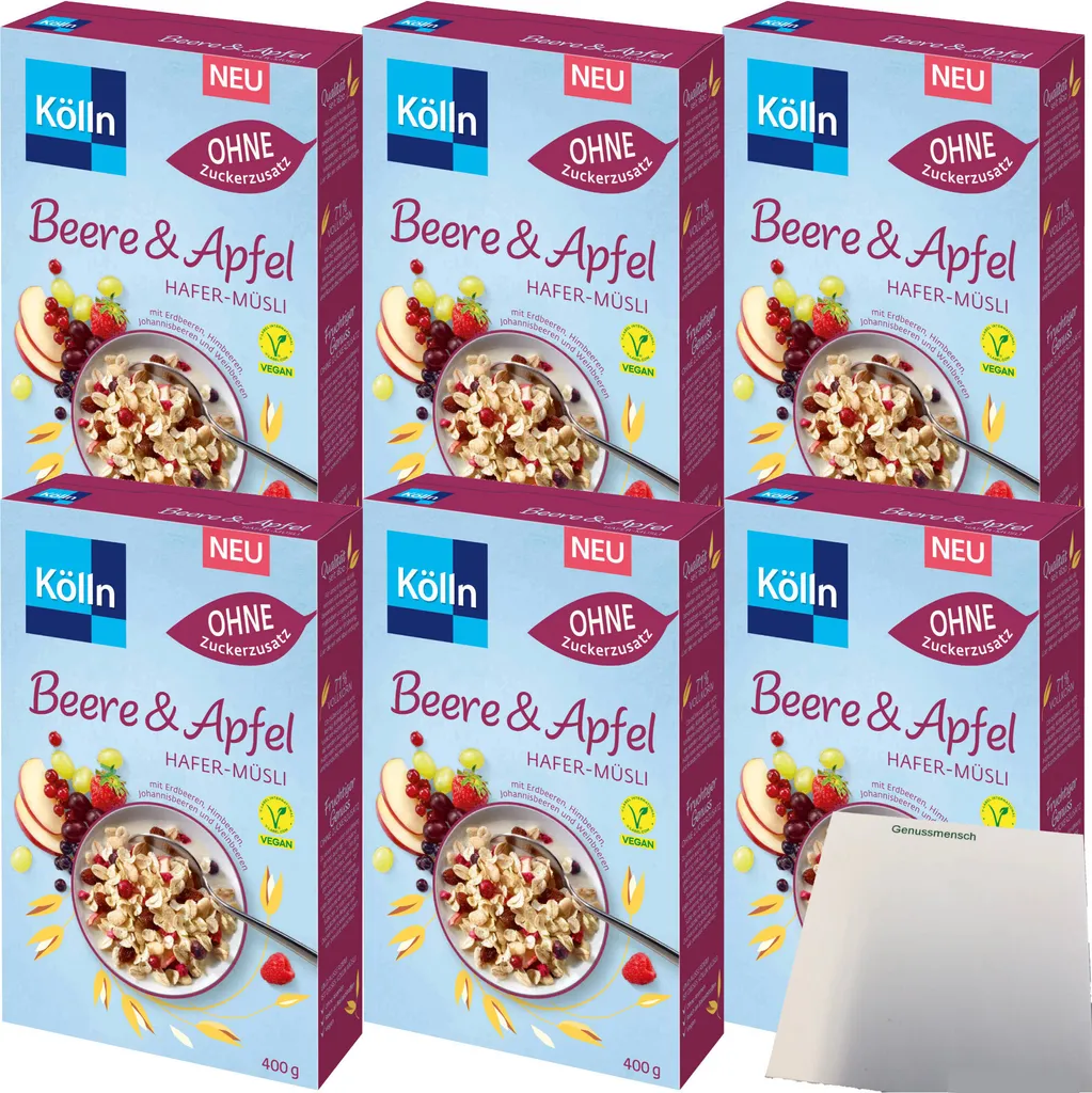 Kölln Müsli Beere-Apfel-Hafer ohne Zuckerzusatz 6er Pack (6x400g Packung) + usy Block