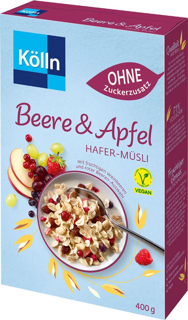 Kölln Müsli Beere & Apfel ohne Zuckerzusatz, 8x400g Sparpaket