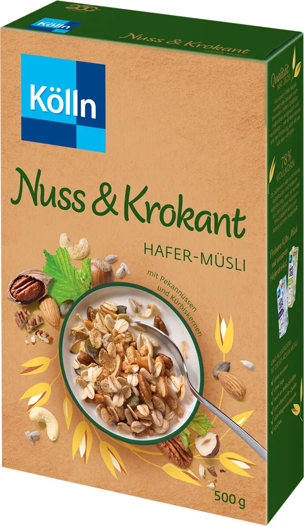 Kölln Nuss Krokant Hafer Müsli mit Pekanüssen und Kürbiskernen 500g