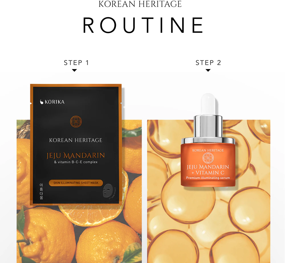KORIKA Korean Heritage Jeju Mandaring & Vitamin B-C-E Complex Skin Illuminating Sheet Mask Brightening sheet mask