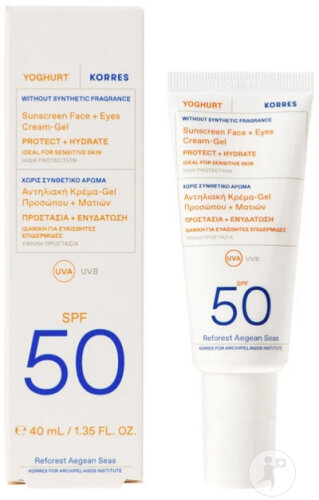Korres Yoghurt Sunscreen Gel Cream SPF50 Face And Eyes Tube 50ml