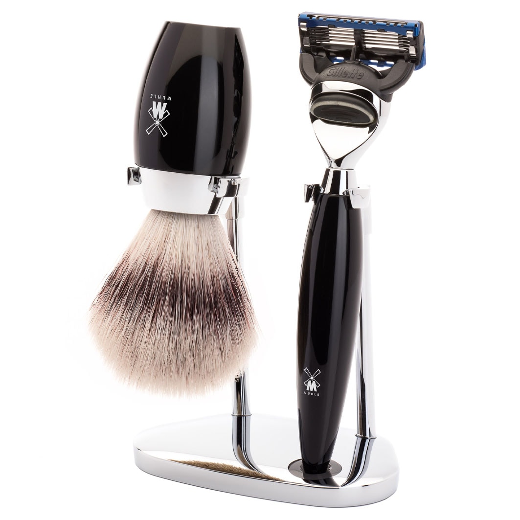 Muhle KOSMO 3-piece shaving set, Silvertip Fibre®, with Gillette® Fusion™, 