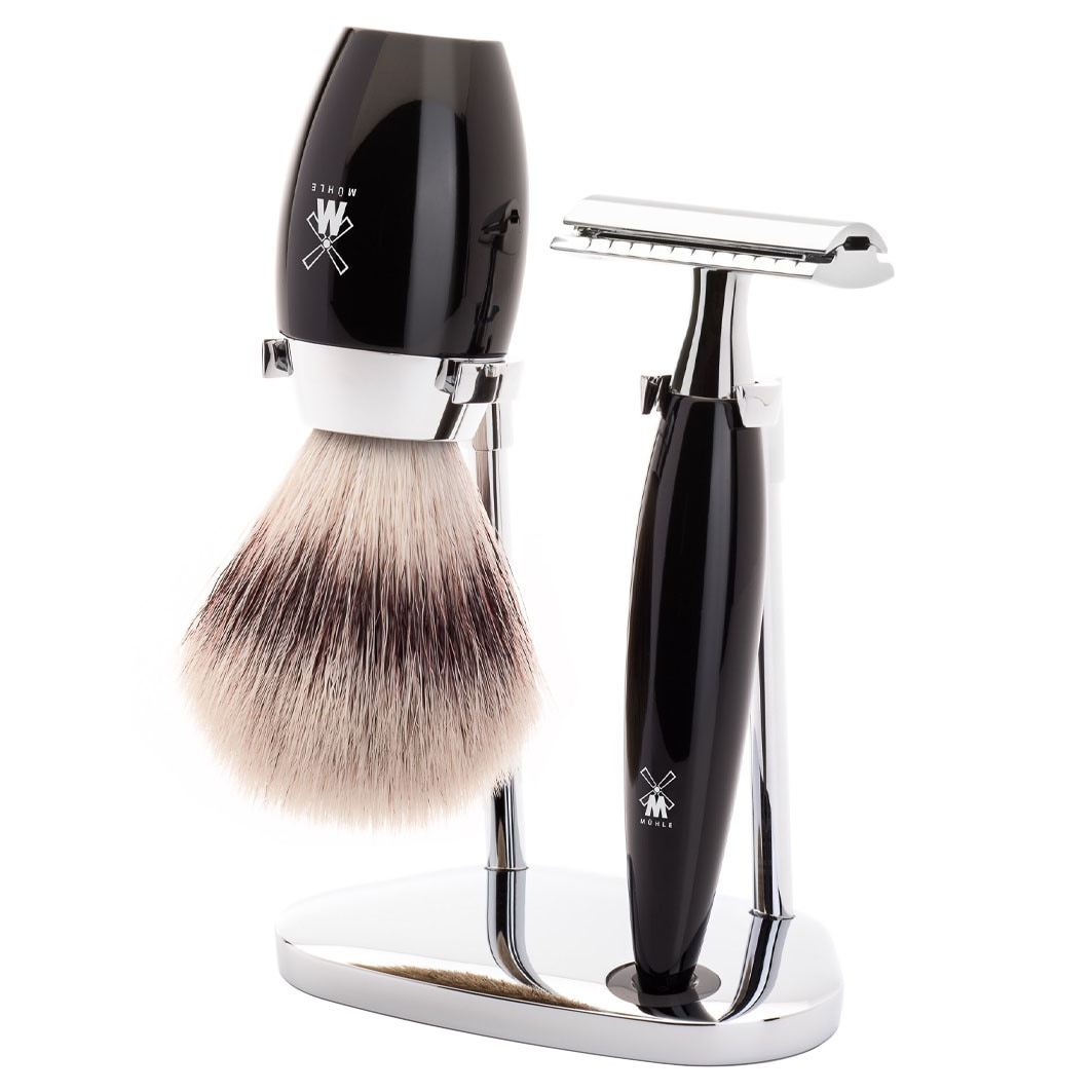 Muhle KOSMO 3-piece shaving set, Silvertip Fibre®, with safety razor, 