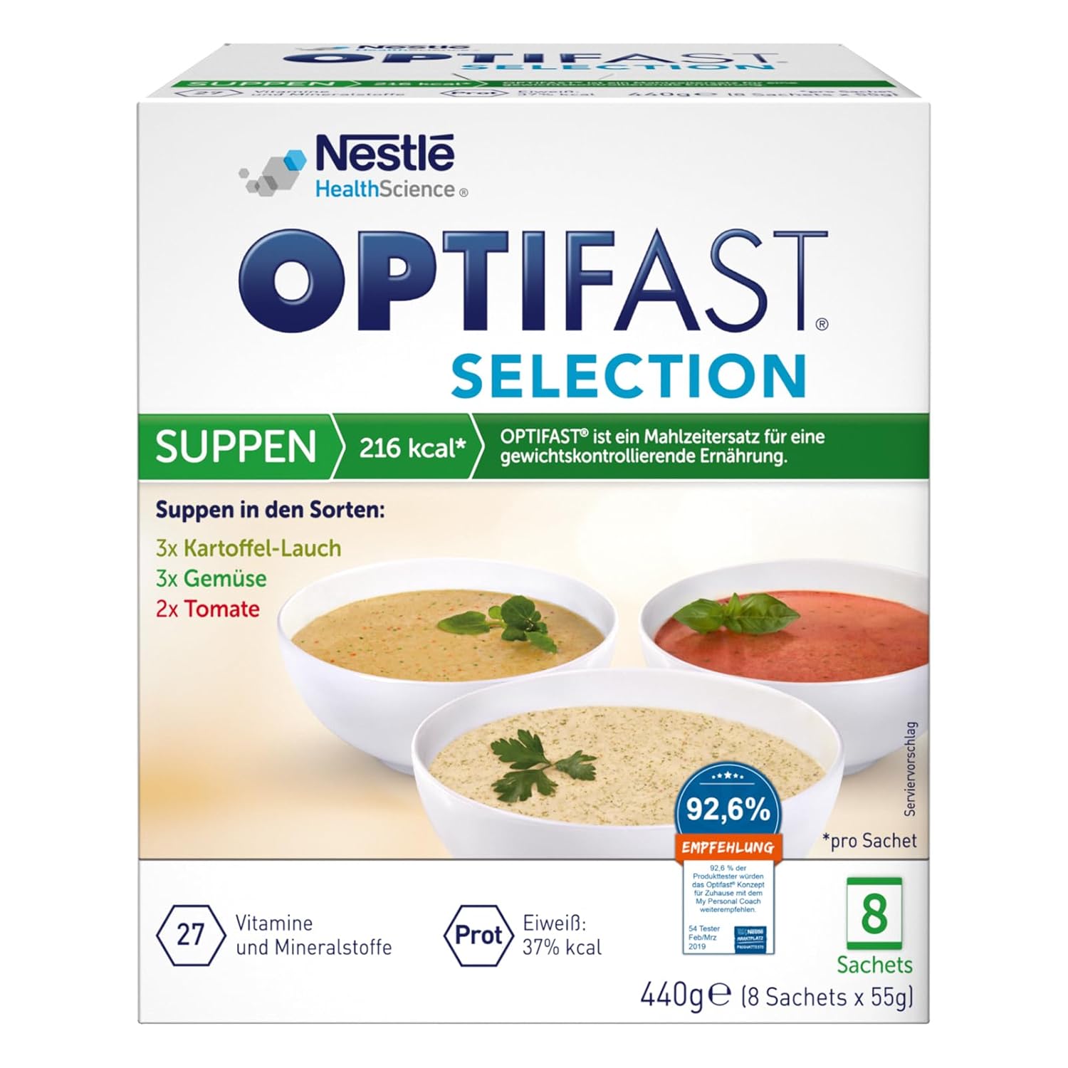 OPTIFAST Tasting Package with Soups for Weight Loss, Protein-Rich Meal Replacement with Important Vitamins and Minerals, Quick Prepared and Delicious in Flavor, 8 x 55 g
