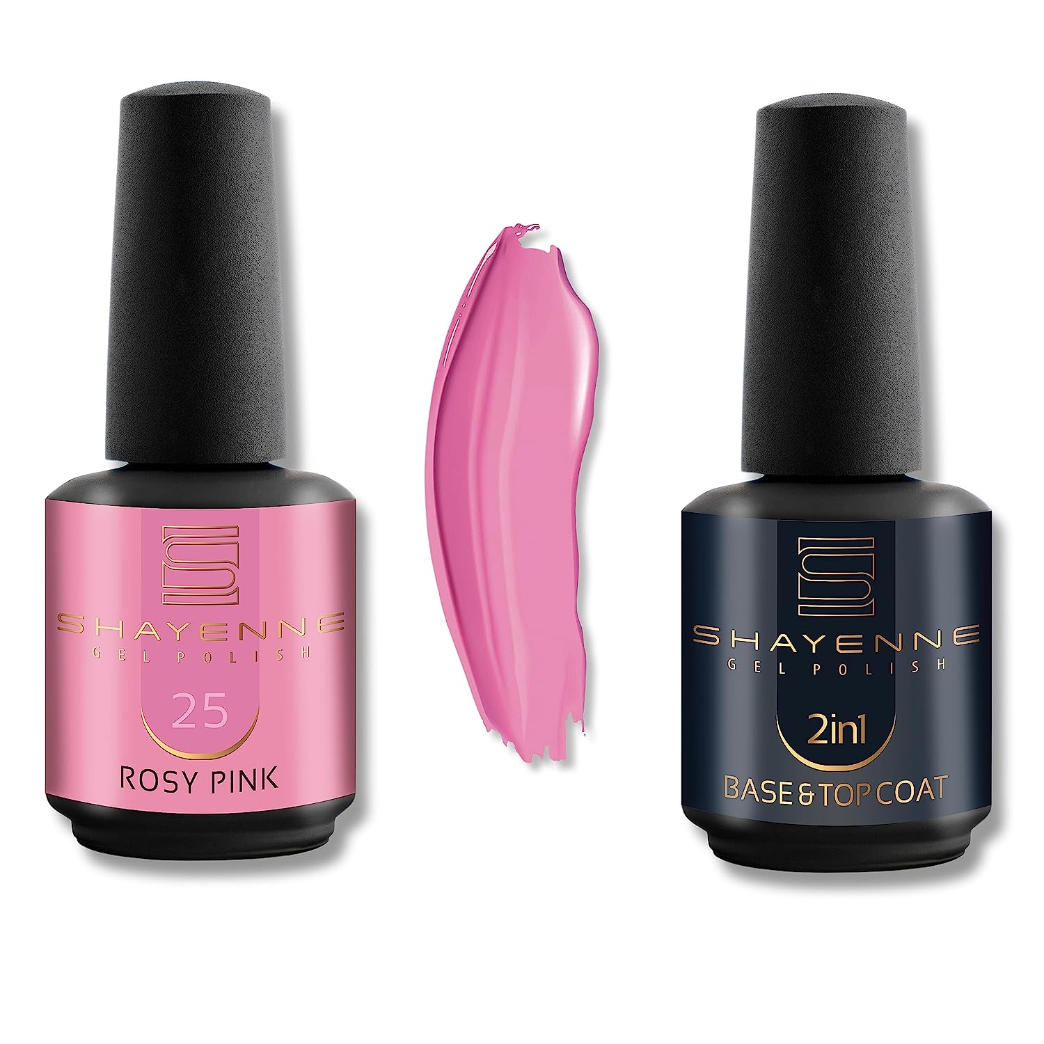 Shayenne uv gel nail polish 25 rosy pink 15 ml set of 2 uv led lamp + 2-in-1 base coat and top coat 15 ml (30 ml) base coat with top coat nail polish gel shellac