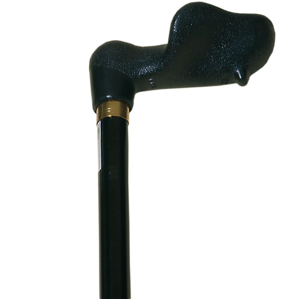 Medical cane with anatomical handle on the left, black