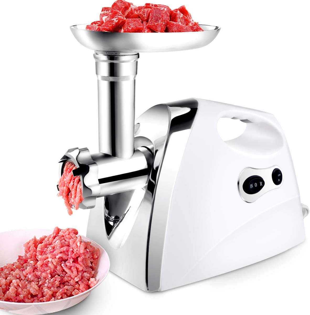 COSTWAY Electric Meat Mincer, Sausage Machine with Sausage Filling Attachment, 1200 W, Metal Mincing Mechanism, 3 Perforated Discs, Stainless Steel Blade