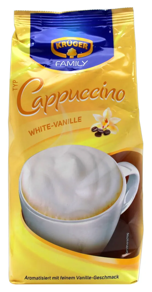 Krüger Family Cappuccino White-Vanille Getränkepulver, 12er Pack (12 x 500g Beutel)