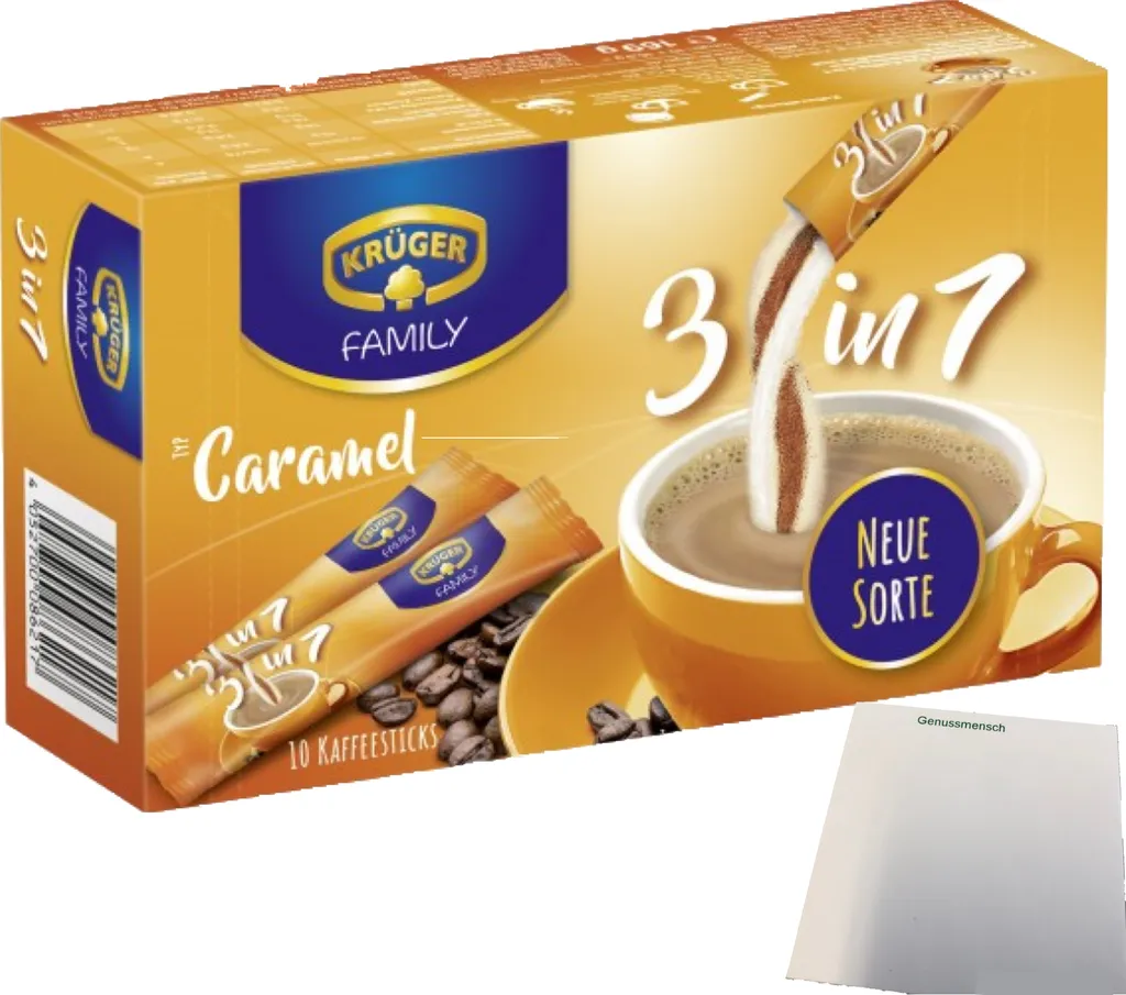 Krüger Family Coffee Sticks 3in1 Caramel (169g pack) + usy Block