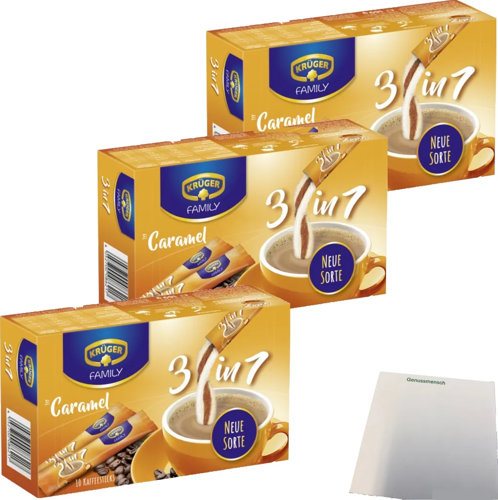 Krüger Family Coffee Sticks 3in1 Caramel 3-pack (3x169g pack) + usy Block