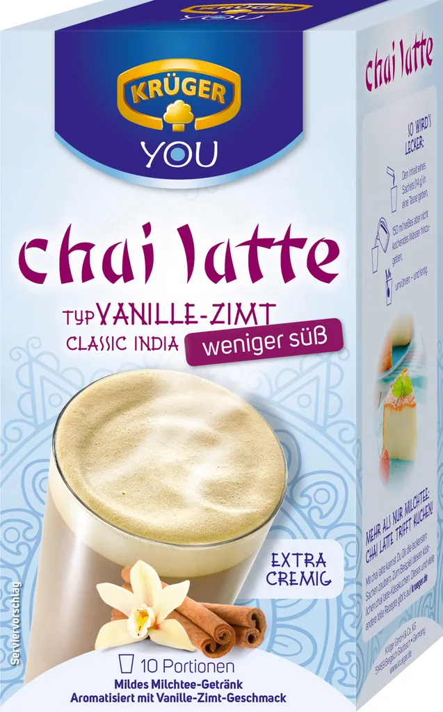 Krüger You Chai Latte Typ Vanille-Zimt Classic India weniger süß extra cremig | 10 Portionen