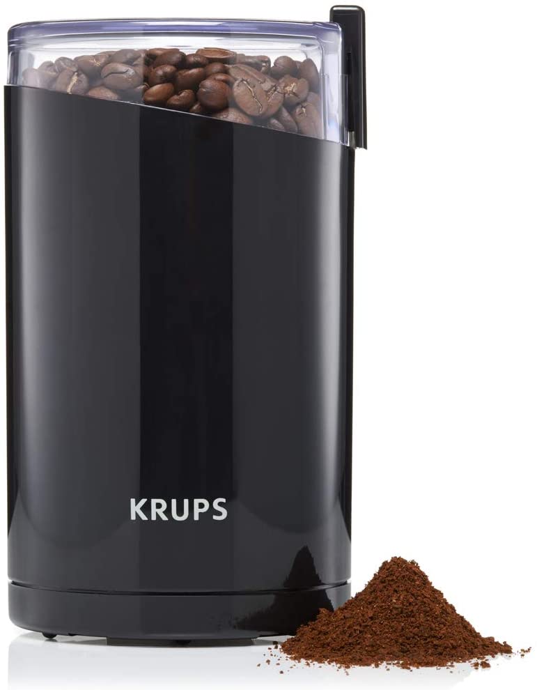 Krups F20342 Coffee Grinder and Spice Mill in One, Powerful Motor, Grinding Variable, 75 g Capacity, Stainless Steel Impact Blade, Safety Lid, Non-Slip Feet, Black