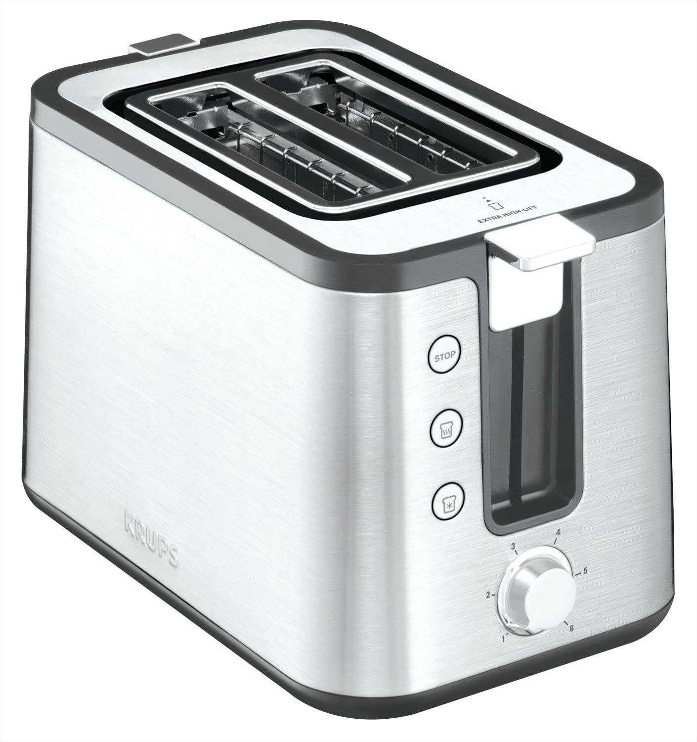 Krups Control Line KH442D Premium Toaster, Stainless Steel, 2-Slot Toaster, Roll Attachment, Silver/Black