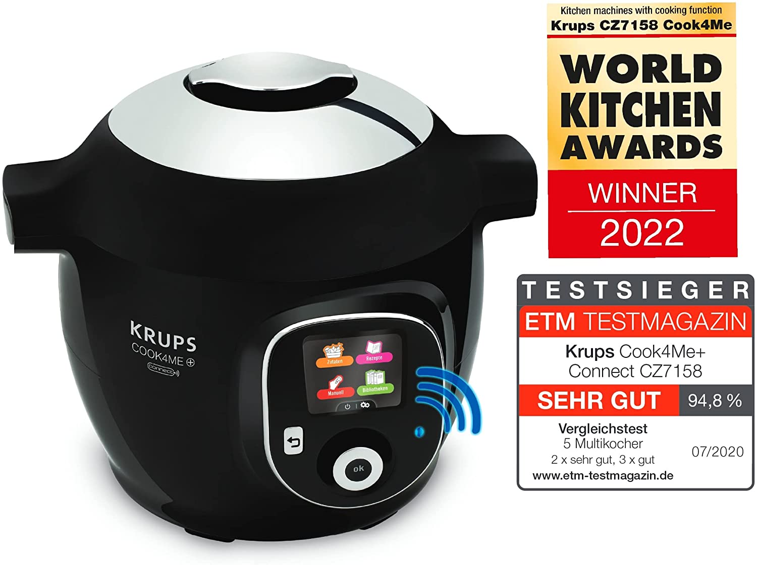Krups CZ7158 Cook4Me + Connect multi-cooker (1600 watts, electric pressure cooker, incl. Free app, Bluetooth control, 4 liter capacity) black / gray