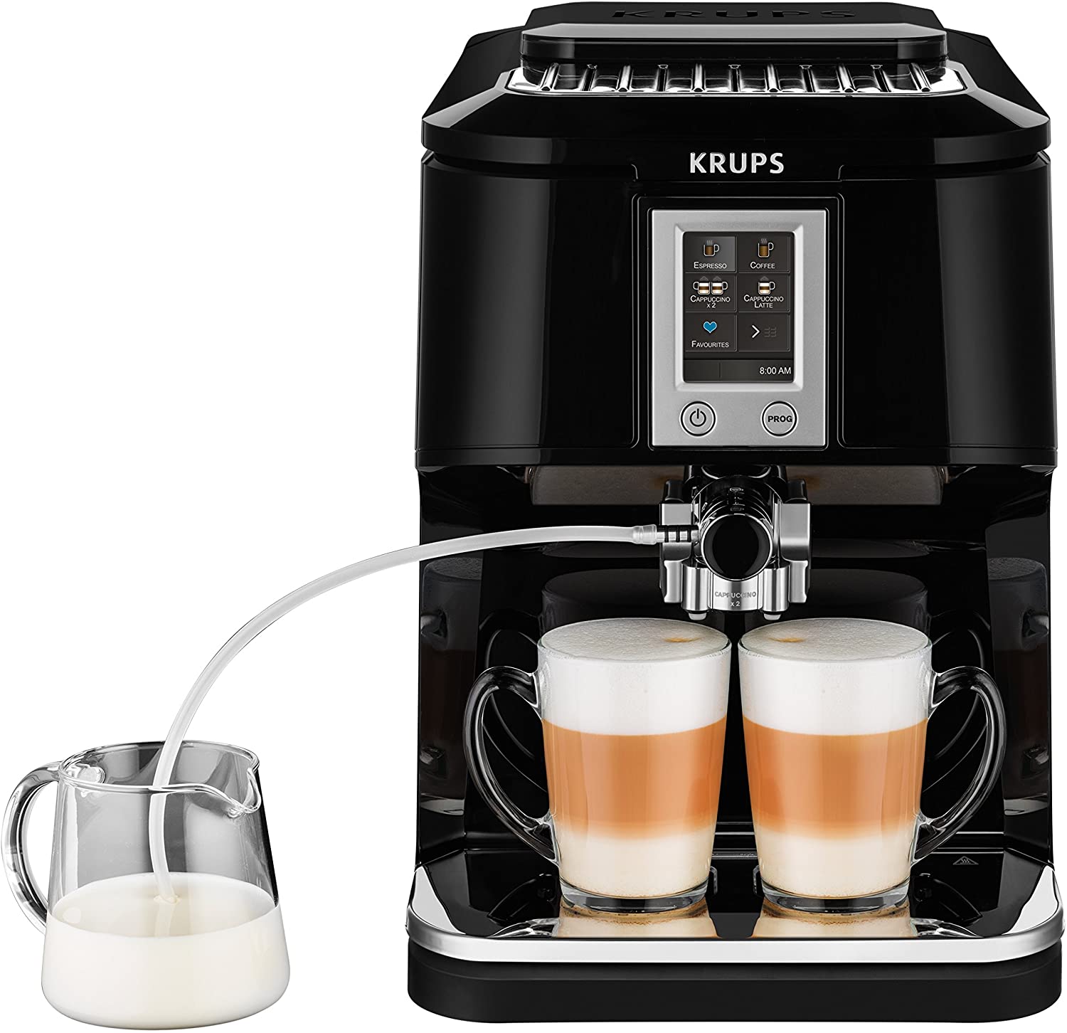 Krups EA8808 Fully Automatic Coffee Machine with Two in One Touch Function, 15 Bar, Touchscreen Colour Display, Stainless Steel / Black
