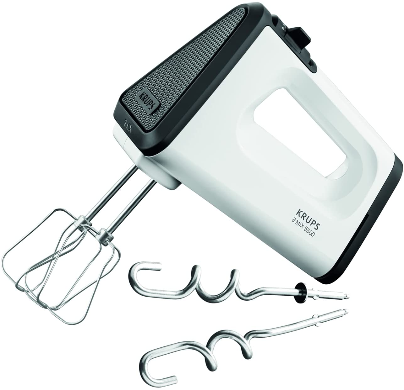 KRUPS 3 MIX 5500 Hand Mixer 60 Year Edition GN5058 (500 W, 5 Speeds + Turbo & Eject Button, Extra Long Cable, Whisk & Dough Hook Made of Stainless Steel) Black/Copper