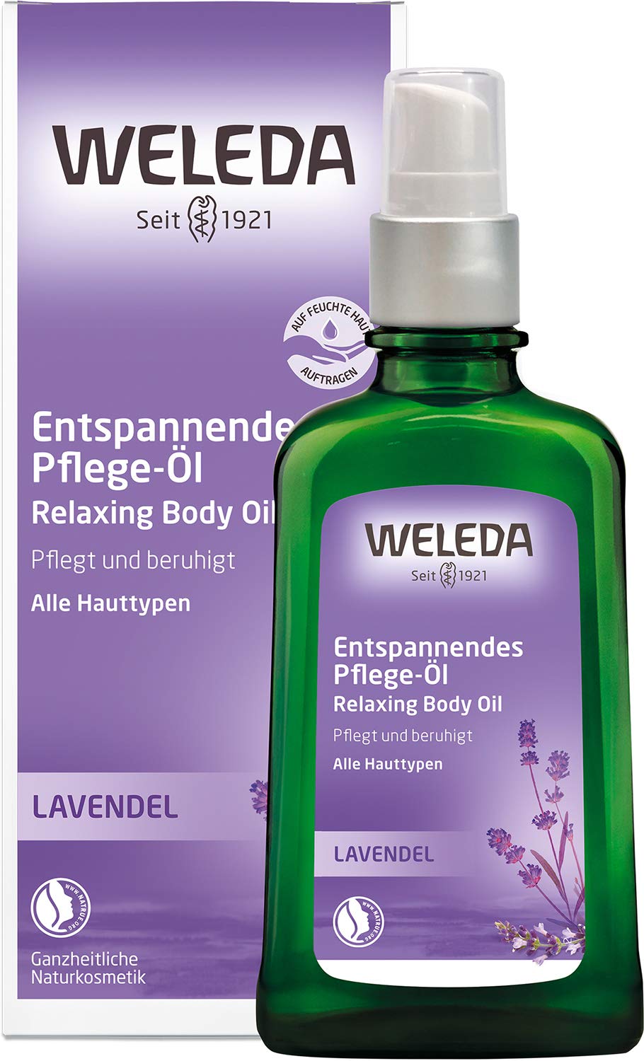 WELEDA Lavender Relaxation Oil, Essential Natural Cosmetics Massage and Body Oil from Lavender for Care and Relaxation for the Body with Pleasant Fragrance (1 x 100 ml), ‎green