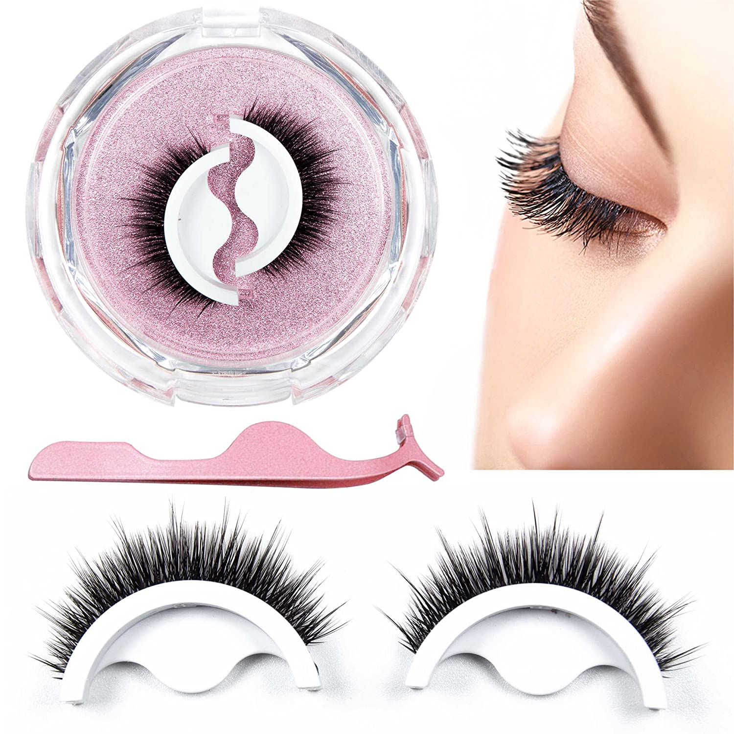 Prreal 2 Pairs Self-Adhesive Eyelashes Without Glue, Reusable False Eyelash