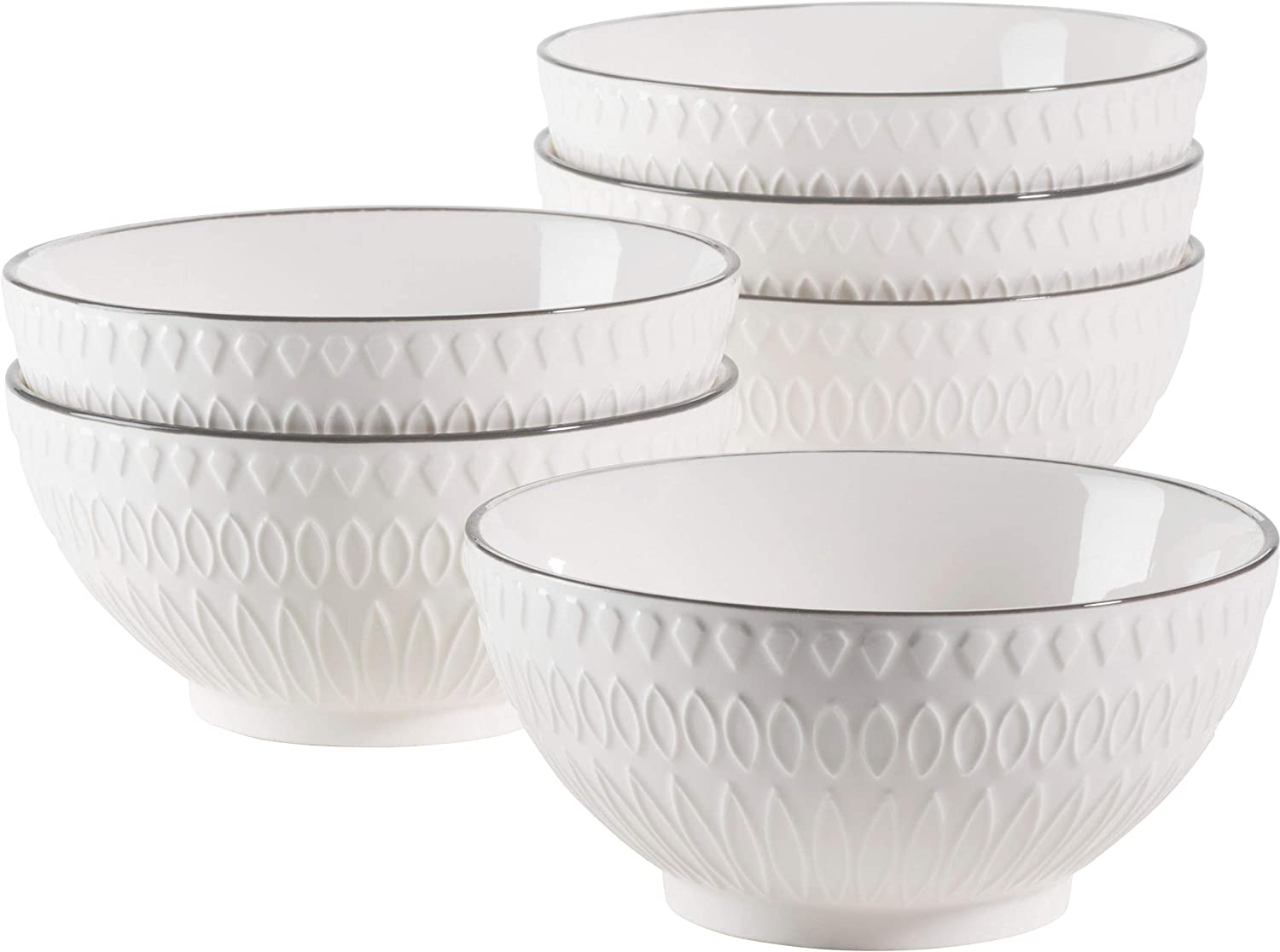 Maser MÄSER 931576 Telde Series Cereal Bowls Set in Catering Quality, 6 Bowls with Pretty Relief Surface, Durable Porcelain, White