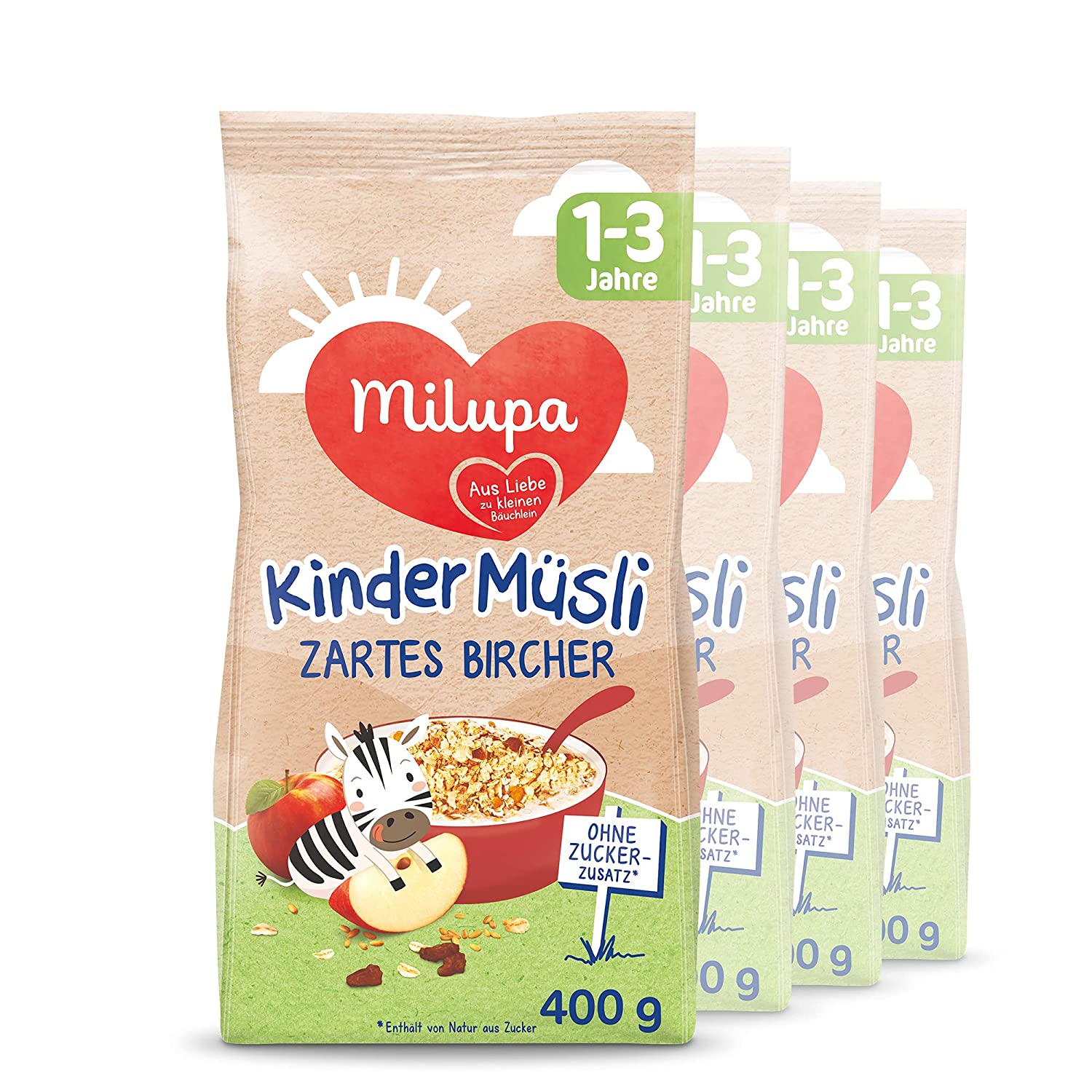 Milupa Kindermüsli Bircher 1-3 Jahre, 4er Pack (4 x 400 g)