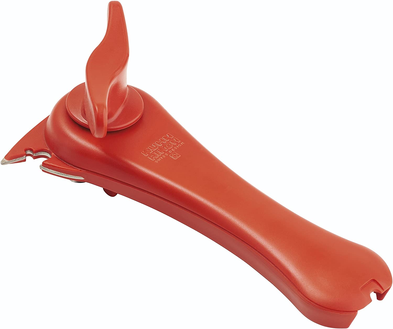 KUHN RIKON 5-in-1 Red Can Opener, Automatically Holds The Edge Of The Can, Little Effort Required, Opens Cans, Bottles, Cap And More, 18 x 9.5 x 6.3 cm